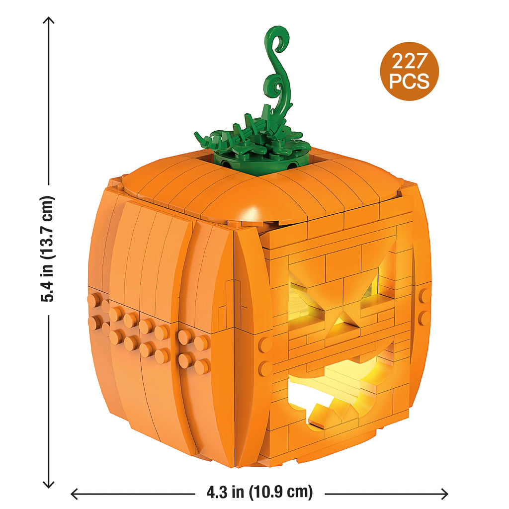 Brick-O’-Lantern (233-Piece Pumpkin Kit)– Build 3 Faces with 2 Light Bricks, 13.7 Cm Tall Halloween Display for Ages 8+