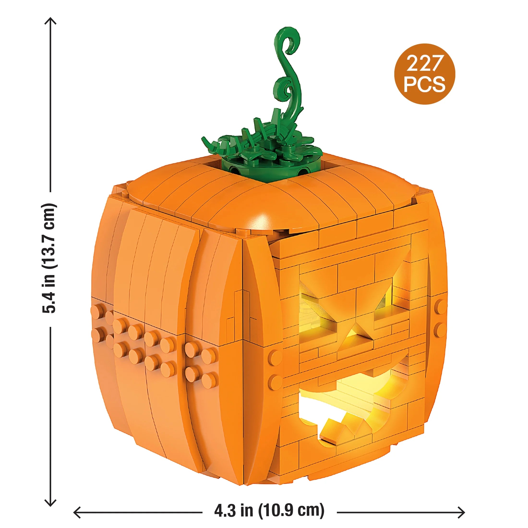 Brick-O’-Lantern (233-Piece Pumpkin Kit)– Build 3 Faces with 2 Light Bricks, 13.7 Cm Tall Halloween Display for Ages 8+