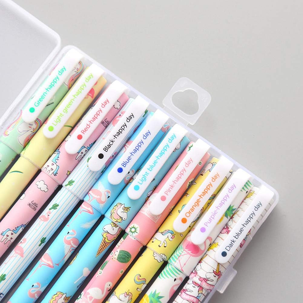 Cute Color Pens for Women Colorful Gel Ink Pen Set Unicorn Flamingo Pens Multicolor Gel Ink Roller Ball Pens for Kids Girls Children Students Teens Gifts 10 Pcs (0.5 Mm)