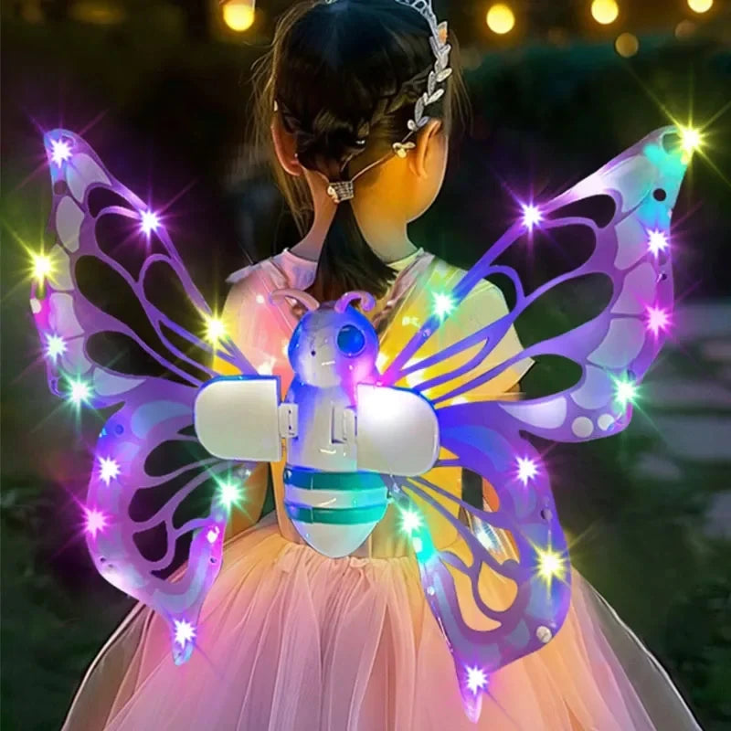 Electric Butterfly Wings Moving Elf Wing with Light Fairy Wings for Kids Birthday Christmas Cosplay Dress up Angel Girls Toy