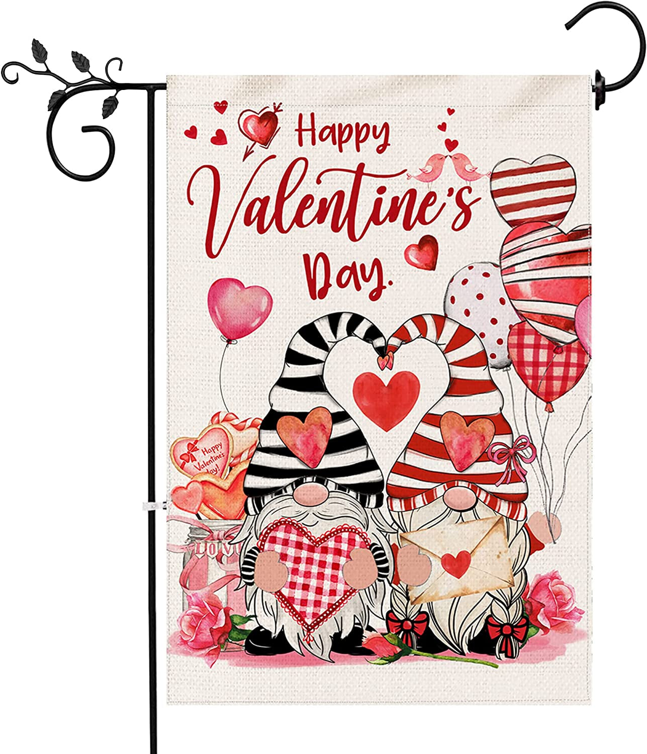 Valentines Day Garden Flag, Burlap Valentines Flag 12X18 Double Sided, Small Valentine Farmhouse Ourdoor Gnomes Welcome Love Yard Decor