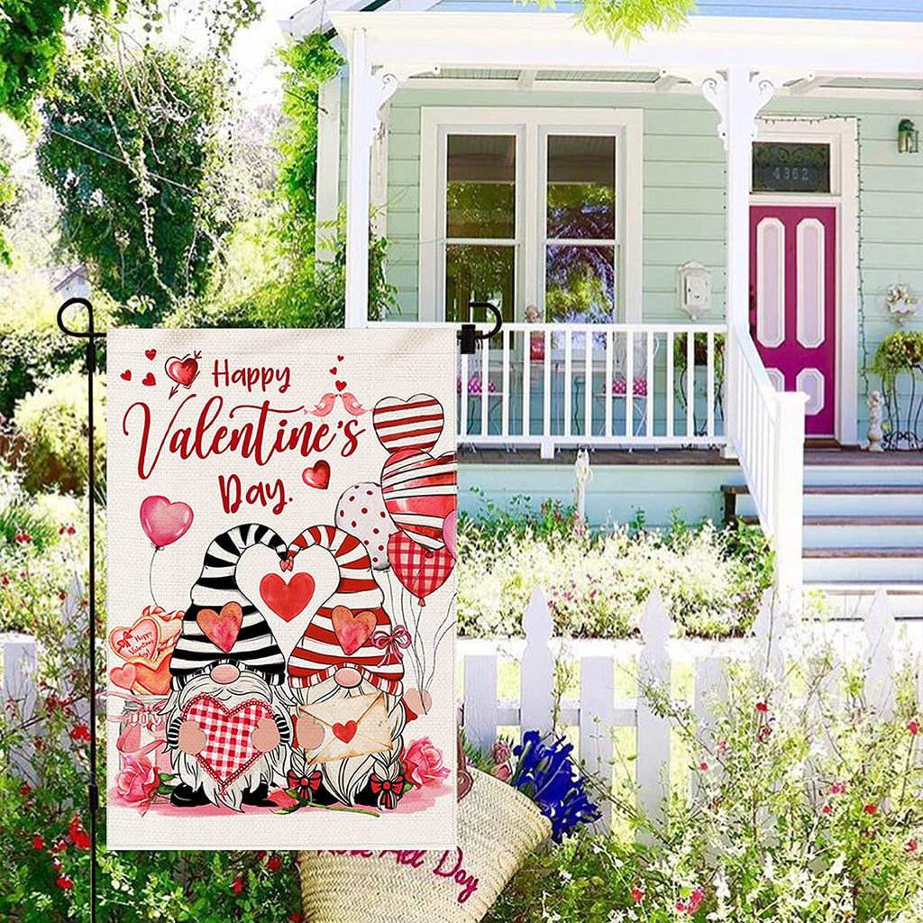 Valentines Day Garden Flag, Burlap Valentines Flag 12X18 Double Sided, Small Valentine Farmhouse Ourdoor Gnomes Welcome Love Yard Decor